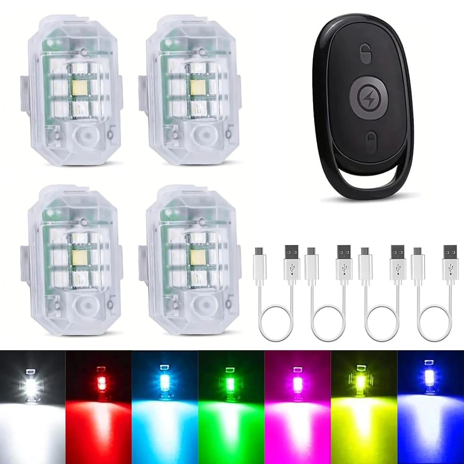 M3 Rechargeable Bicycle Strobe Light Set with Remote Control - Multi-Color Safety LED Lights
